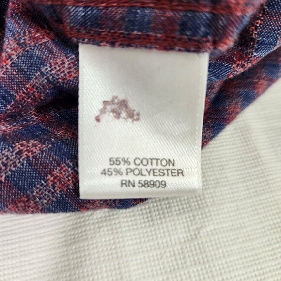 ROWM Mens Long Sleeve Button Up Check Blue Burgundy Shirt Tall Size XLT (10) - Picture 10 of 10